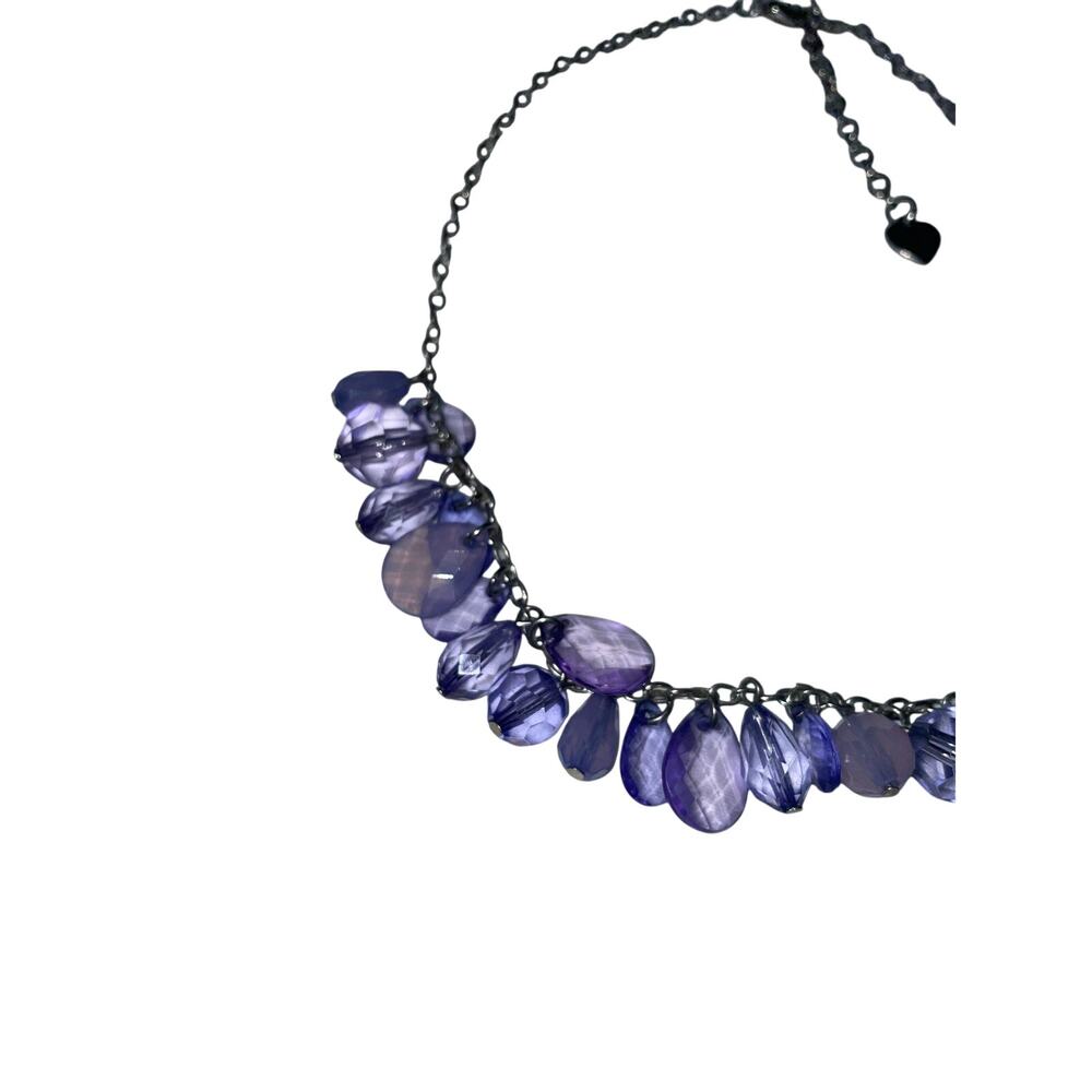 Silver Chain Purple‎ Beaded  Fringe Necklace Whimsical Romantic Fairy Necklace - Picture 2 of 5